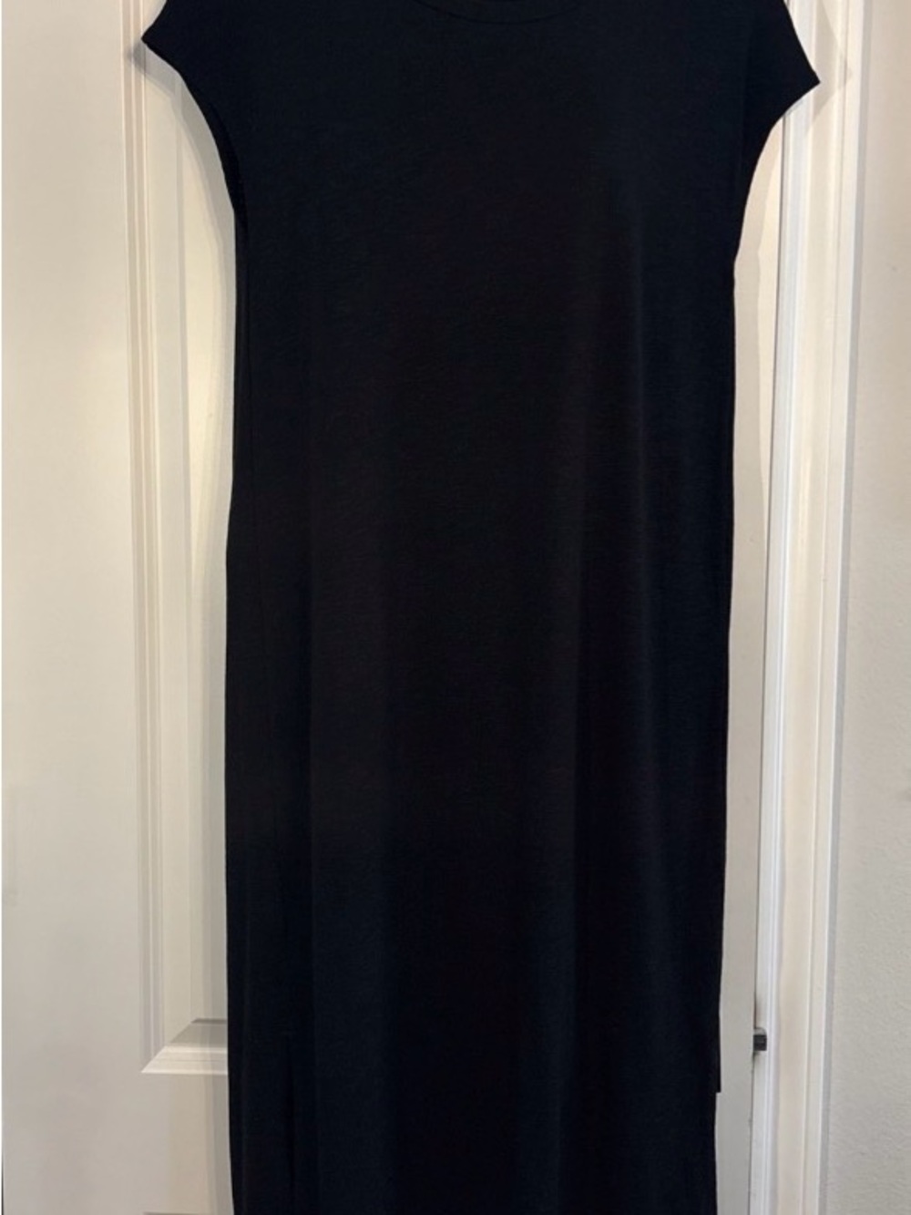 Madewell Women’s Black Cap-Sleeve Muscle Tee side Slits Midi Dress. Medium - Picture 2 of 8